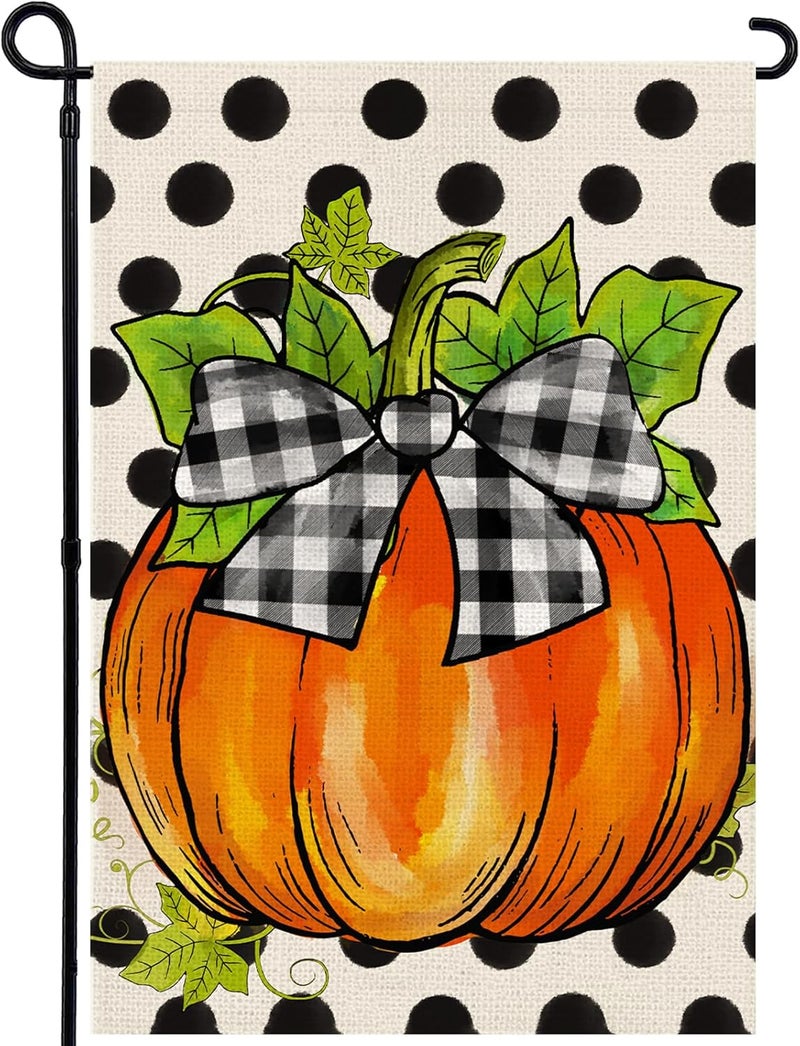 Agroon Hello Fall Pumpkin Garden Flag 12x18 Inch, Double Sided Autumn Thanksgiving Holiday Burlap Yard Flag for Outdoor Decoration - Image 1